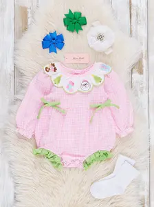 Christmas Celebration Gingham Embroidered Holiday Bubble Romper