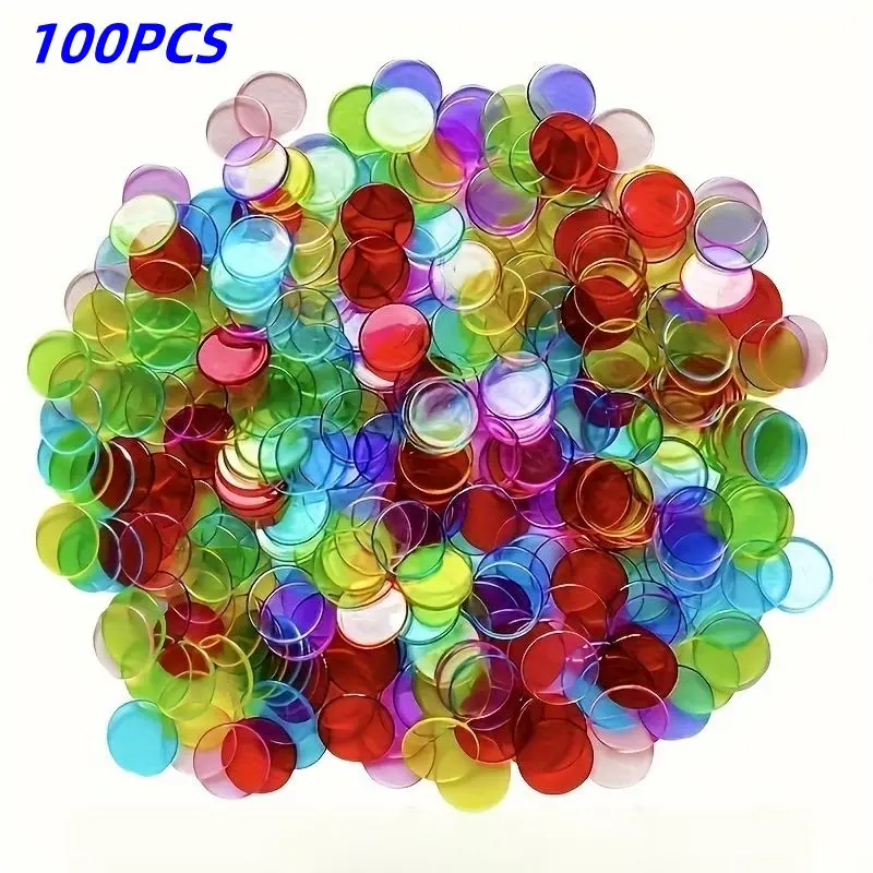 100 Clear Plastic Counting Chips, 8 Colors, Ideal for Home Game Nights, Sensory Boxes, Science Education Activities, Party Decorations, Math Learning Tools, Visual Learning Tools, Learning Materials