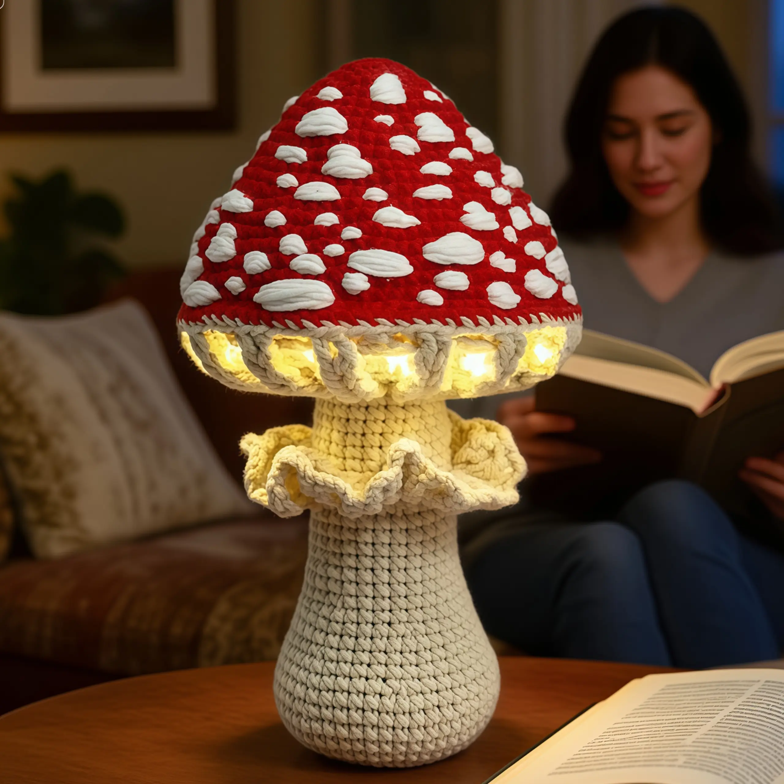 Halloween Magic Mushroom Lamp! LED Crochet Mushroom Night Light + Free Ornament - Witch Night Plug-in Night Light, Perfect for Girls' Bedrooms/Holiday Gifts/Christmas Surprises