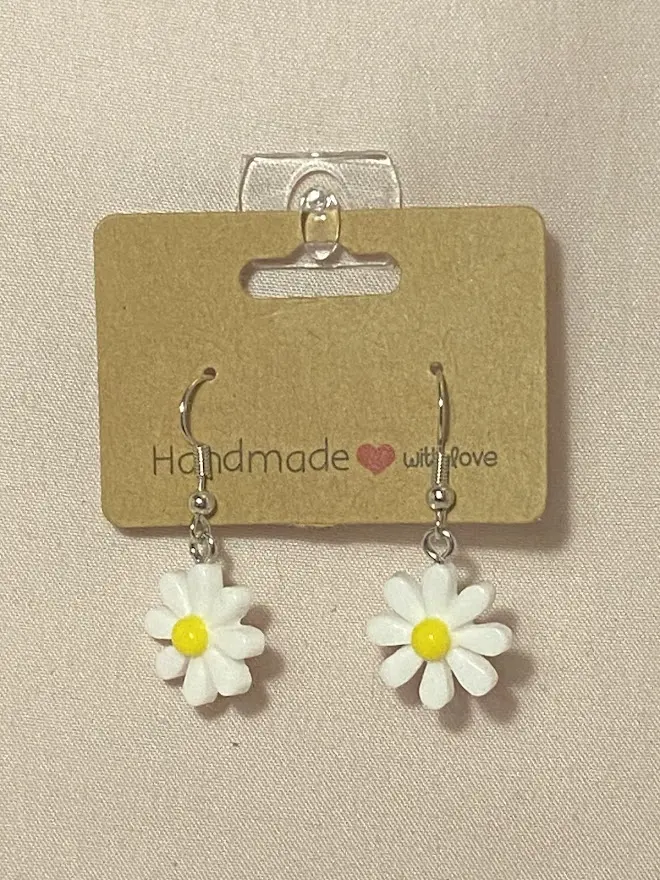 Daisy Dangle Earrings - Cute White Flower Jewelry