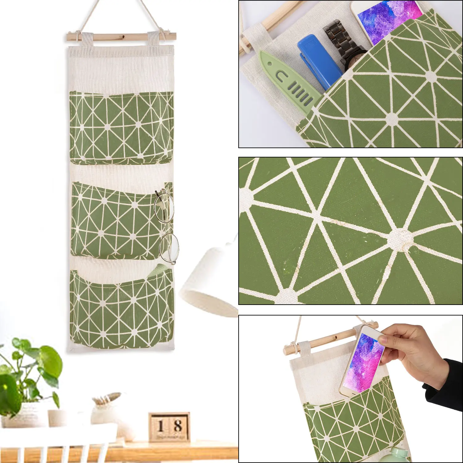 1Pc Hangable Wall-Mounted Storage Bag Organizer, Waterproof 3-Pocket Pouch for Door Closets Hangable