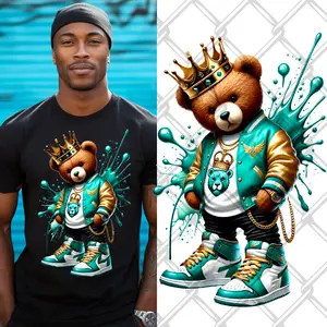 4-Pack, 6-Pack or 8-Pack DTF Heat Transfer Gang Sheet Hip Hop Bear Ready to Press for DIY T-Shirt Printing