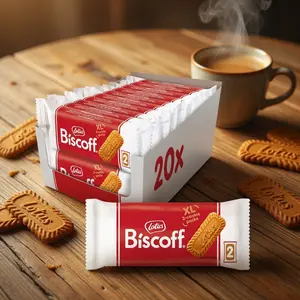 Lotus Biscoff Cookies, Caramelized Biscuit Cookie Snack, Dispenser Box (20 sleeves of 2 extra large cookies) Vegan, 0.9 Ounce (Pack of 20)
