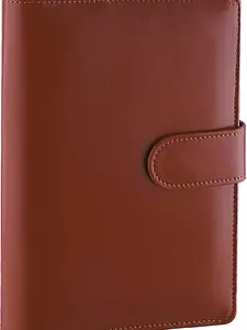 A6 Binder 6 Ring Refillable Notebook Budget Planner for A6 Filler Paper, PU Leather Loose Leaf Personal Planner Wallet Money Organizer Cash Stuffing Binder with Magnetic Buckle Closure, Brown