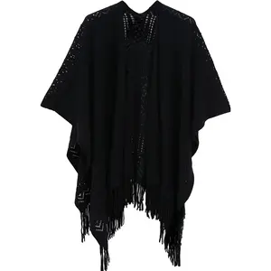 Knit Shawl Wrap for Women Fringe Knitted Poncho Cardigan Cape Elegant Winter Wraps