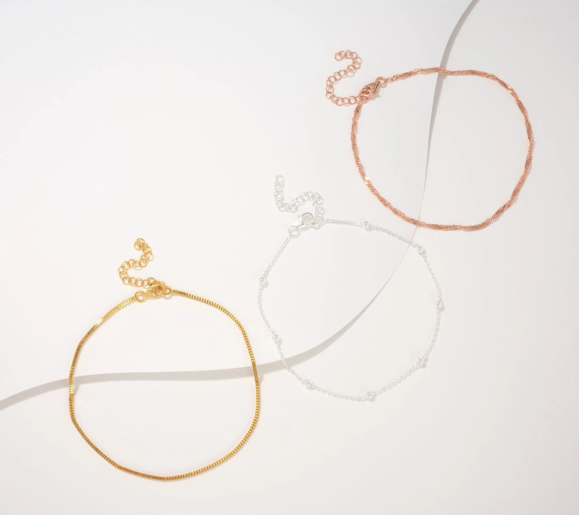 UltraFine 950 Silver Set of 3 9" + 2" Anklets
