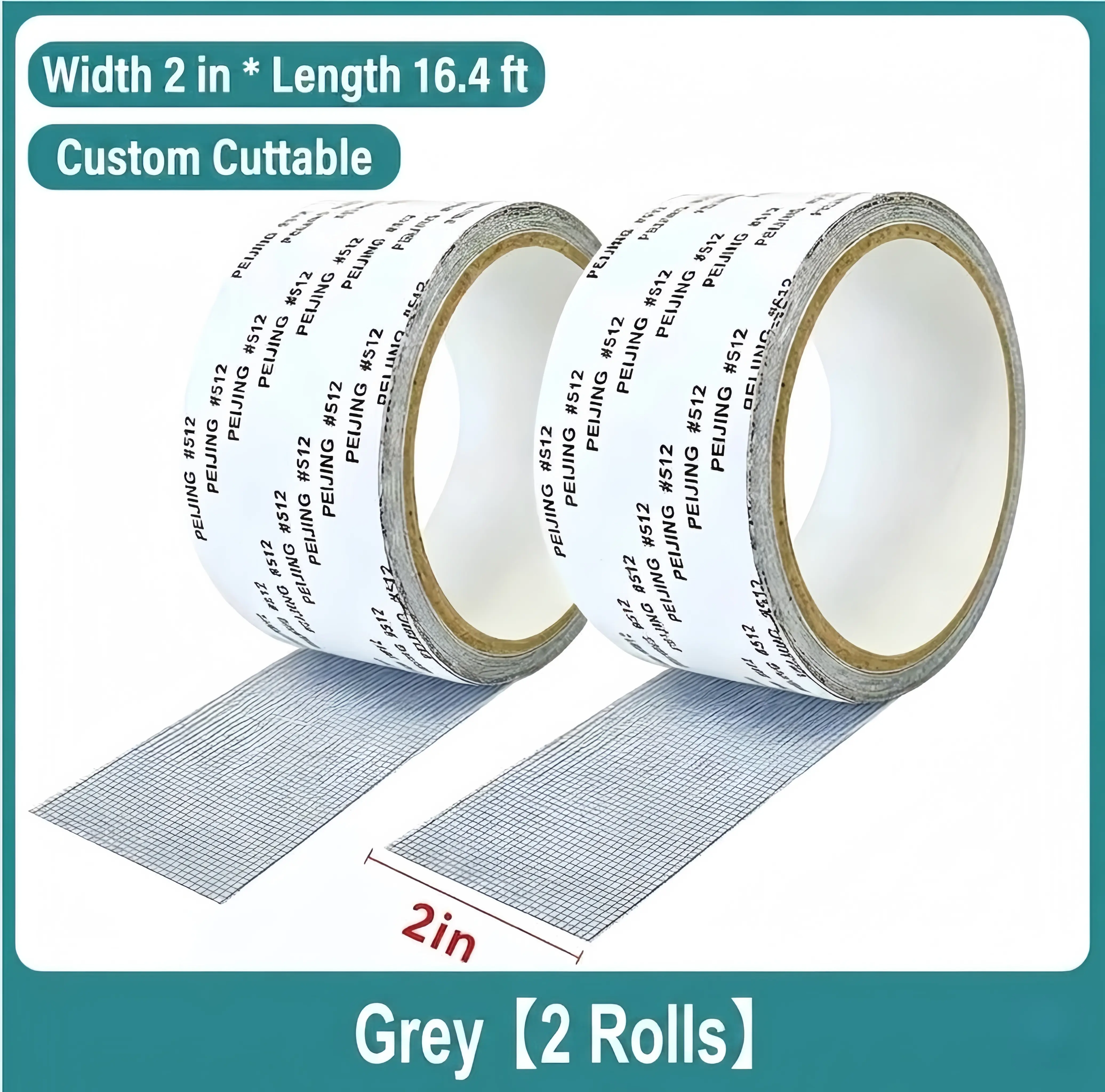 2 count window screen repair tape, sticky gray screen repair strip, glass fiber web repair tape for window and door screen