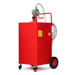 GARVEE 40 Gallon Fuel Caddy with Manual Pump – Heavy Duty Gasoline & Diesel Transfer Tank on 4 Wheels, Spill-Proof Portable Fuel Container for Boats, Trucks, Lawn Mowers, ATVs, Garages, and Farms – Red