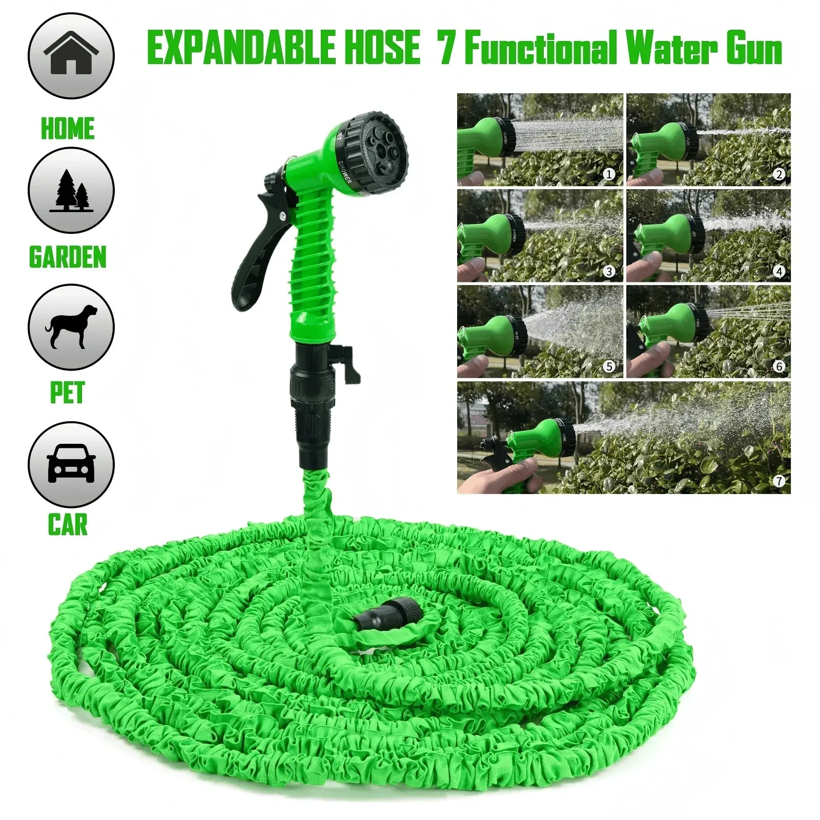 100FT Expandable Magic Garden Hose, Expandable with 7 Spray Functions, Lightweight Durable Water Hose for Garden Watering & Car Wash