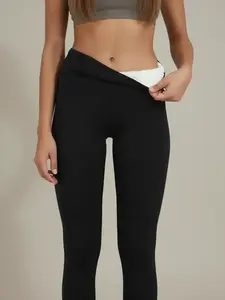 Women's High Waist Fleece Lined Knit Leggings, Thickened Tight-Fit Thermal Pants for Fall & Winter, Casual Warm Bottoms, Minimalist Bottoms