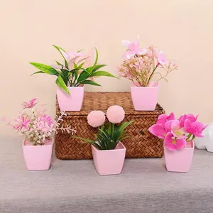 5 mini artificial plant pink potted plant combinations, artificial plant set, suitable for indoor, office, desktop, and windowsill decoration. Nordic style, mini artificial potted plant decoration.