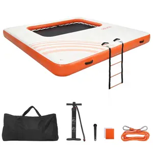 Inflatable Floating Dock 10 x 10 Ft, Durable Non-Slip Water Mat With Portable Carry Bag, Detachable Ladder, Weather-Resistant Floating Platform Island For Pool Beach Ocean Use, Easy Setup And Secure Stability