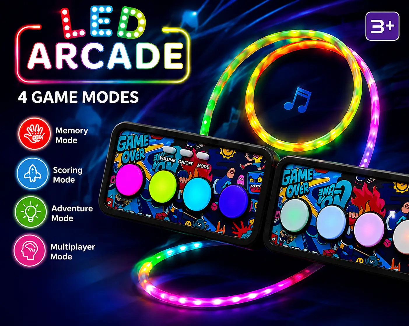 deAO  Interactive LED Racing Game Pad, Real-Time Light Battle & Color Matching Challenge, Portable Electronic Arcade Toy with Sound, Fun Family Party Games for Kids Age 3-8 & Adults