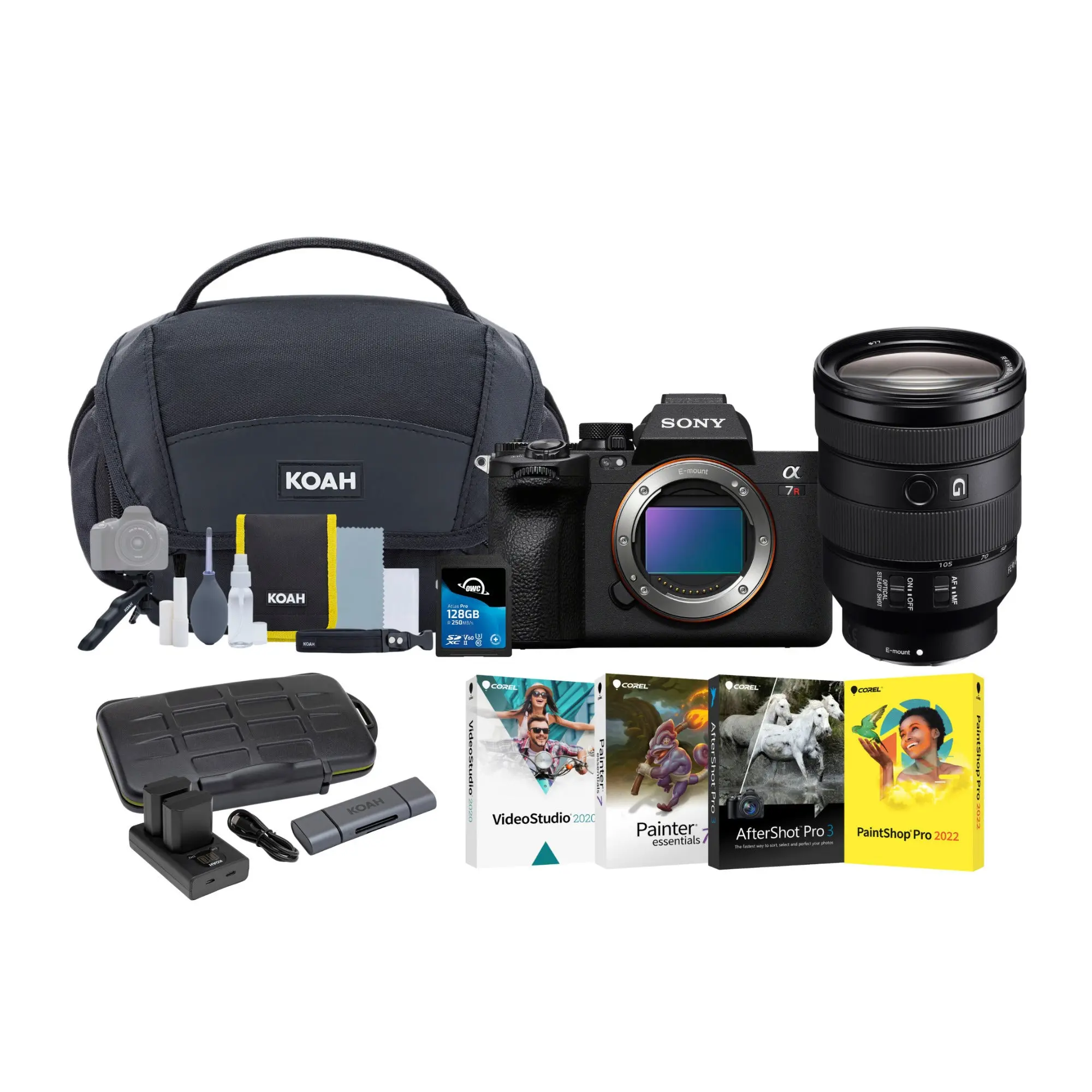 Sony a7R V 61MP Full-Frame Compact Mirrorless Camera Bundle with 24-105mm f/4 G OSS Lens, Durable Aluminium Handheld Gadget & Rechargeable SD Memory Card