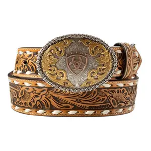 Ariat Men's Leather Floral Embossed Oval Belt