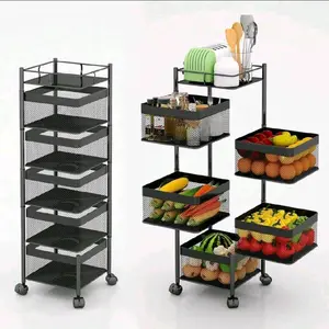 Single Pack Kitchen Fruit And Vegetable Basket That Requires No Assembly, Rotating Storage Rack, Bathroom Storage Rack, Kitchen Storage Rack, And Rolling Storage Cart (Black, 5-Tier Square)