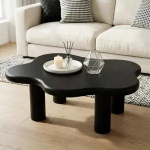 Bellemave Modern Cloud Shape Coffee Table - 44''x25.9'' Size, 1.5'' Thick MDF Top, Cream Irregular End Table, 3 Sturdy Legs, Black Gaming Desk, Quick Setup, Minimalist Modern Furniture, Indoor Patio Furniture for Room/Bedroom Decor