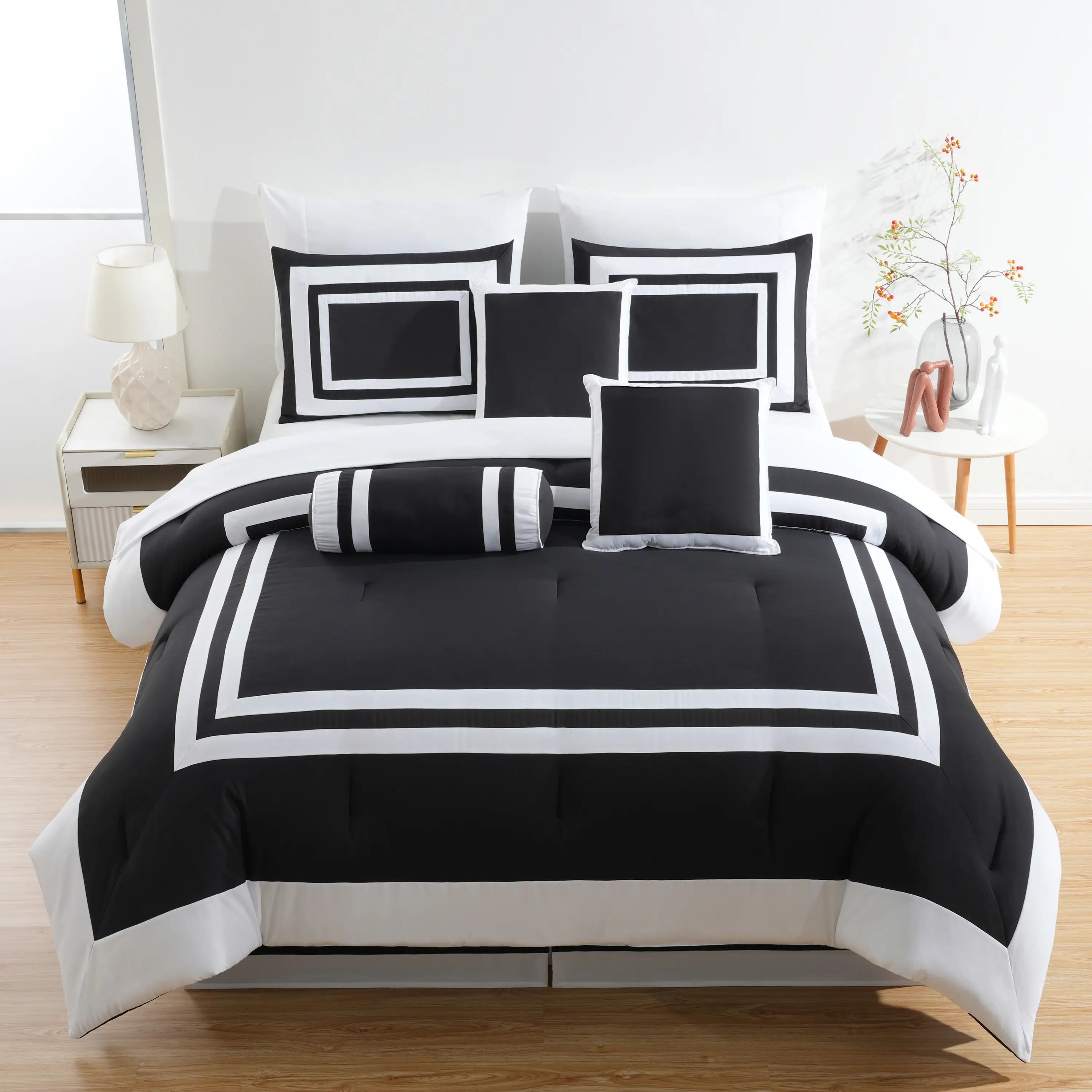 CHEZMOI COLLECTION Caprice 7-Piece Hotel Style Border Frame Comforter Set Classic Design Machine Washable