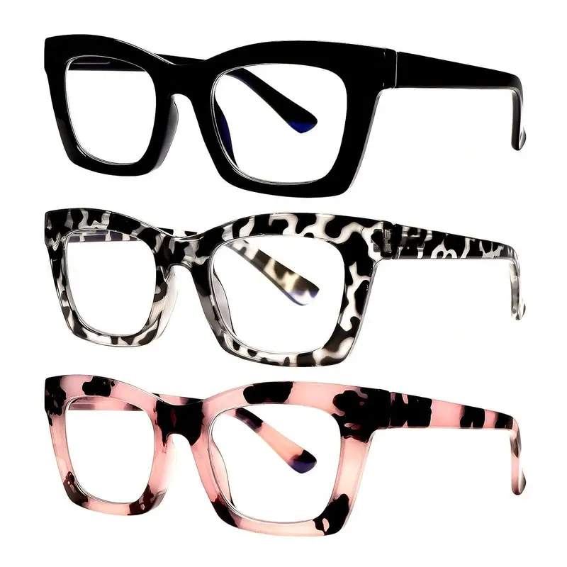 ZOECENT Female High Quality Eyewear 3-Pack Full Rim Oprah-Style Rectangle Reading Glasses, Blue Light Blocking, Spring Hinge, Large Frame Readers (+1.5, +1.75, +2.0, +2.5, +3.0) Gradient Lens