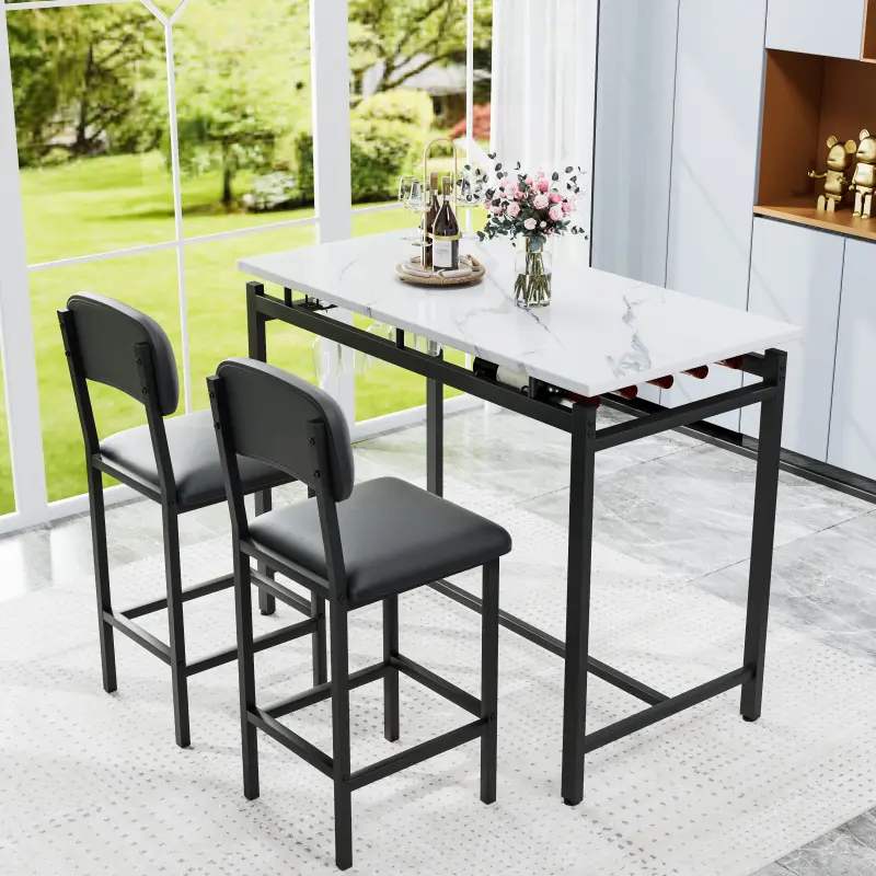 [Bellemave]Kitchen Table Set, Dining Table and Chairs for 2, 3 Piece Dining Room Table Set with 2 Upholstered Chairs, Bar Dining Table Set for Small Spaces, Apartment, Breakfast, Pub, Rustic Black