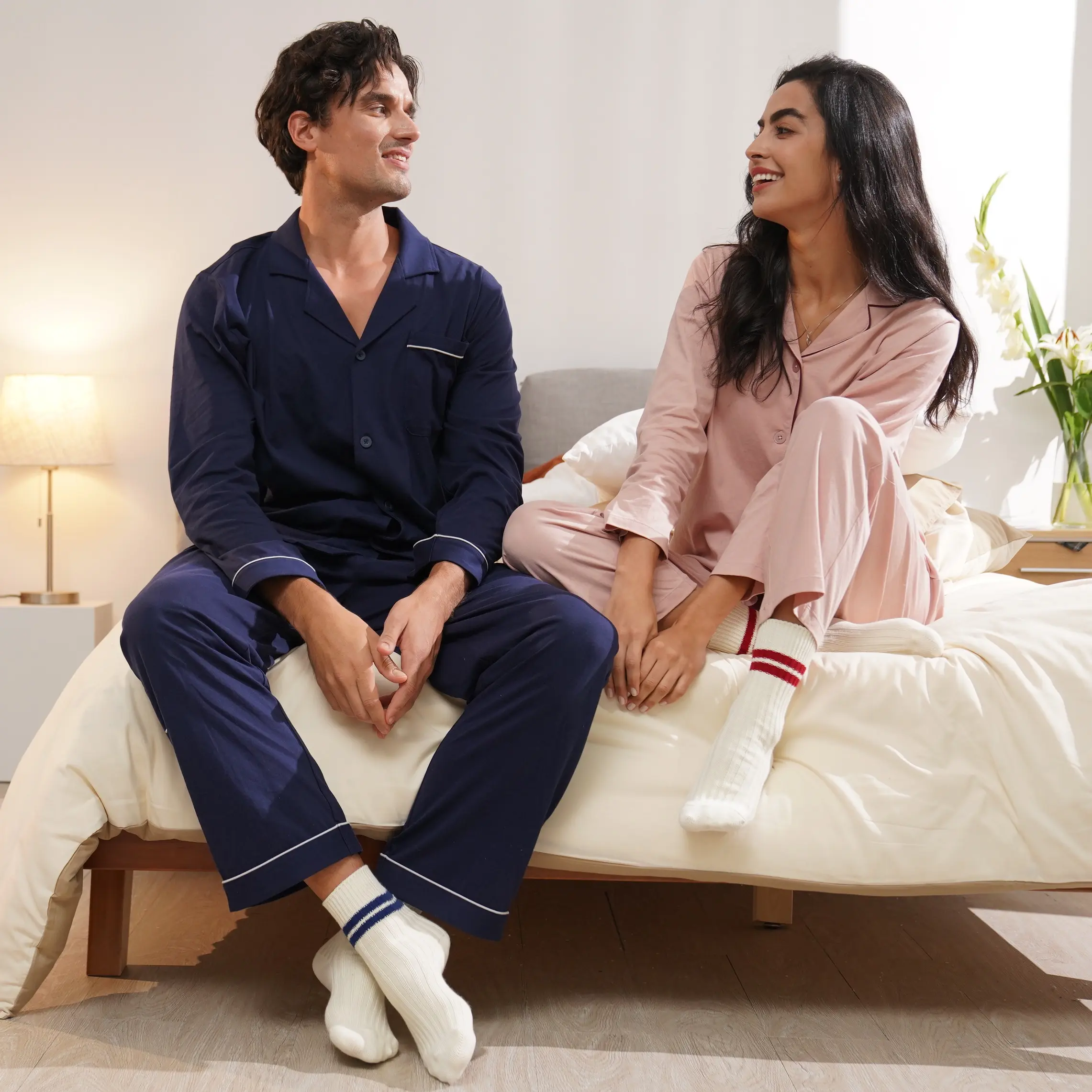DAVID ARCHY Plaid Flannel 2-Piece Couple Nightwear Set - Men's & Women's Long Sleeve Button-Down Thermal Cotton Loungewear with Pockets, Front Fly, Drawstring, Breathable Fabric Clothes for Gifting