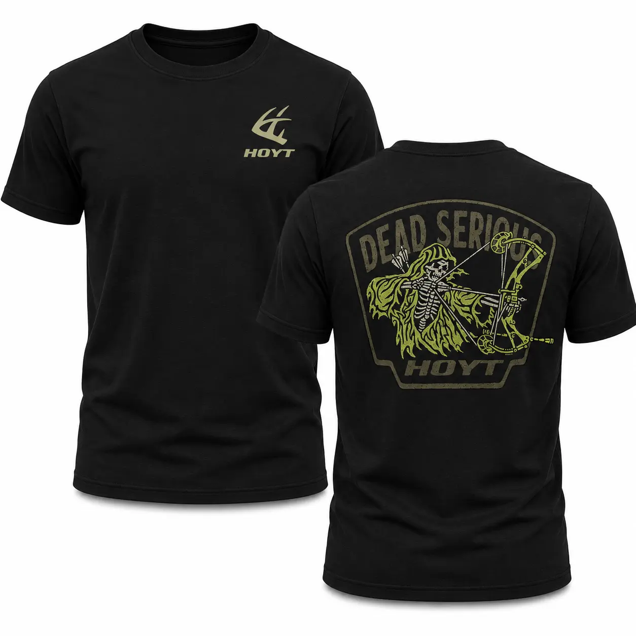 Hoyt Archery Outdoor Dead Serious Men's Shirt, Hunting T-shirt, Crew Bowhunting Shirt, Deer Skull Archery Tee, Archery Tactical Gear, Unisex Short Sleeve Casual 100%, Outdoor Gift For Men, Made In USA.