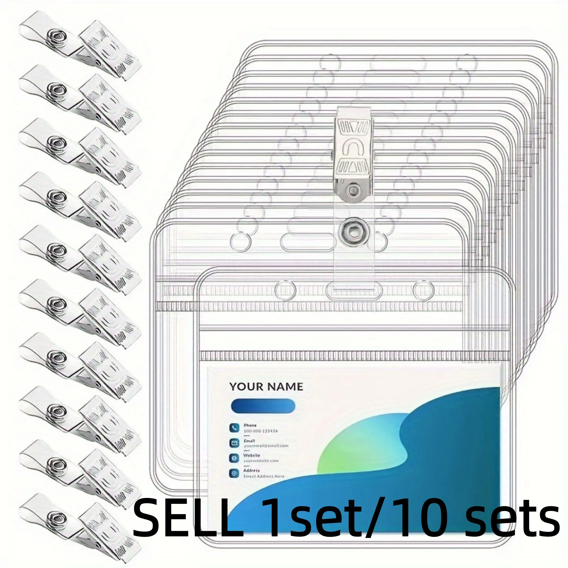 Transparent Horizontal Id Badge Holder with Metallic Clip, 1 Set/10 Sets Waterproof Durable Name Card Holder, Lightweight Clip Style Id Holder for Office & Personal Use, Removable Cardholder, Name Tag Holder, Clear Id Badge Holder, Office Supplies