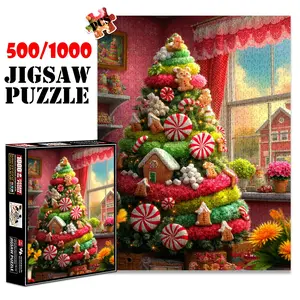 1pc 1000 piece adult puzzle 70x50cm Candy - Themed Christmas Tree Decorated with Gingerbread Ornaments 500 pieces of paper jigsaw puzzle, suitable for adults and families, large-scale DIY puzzle in