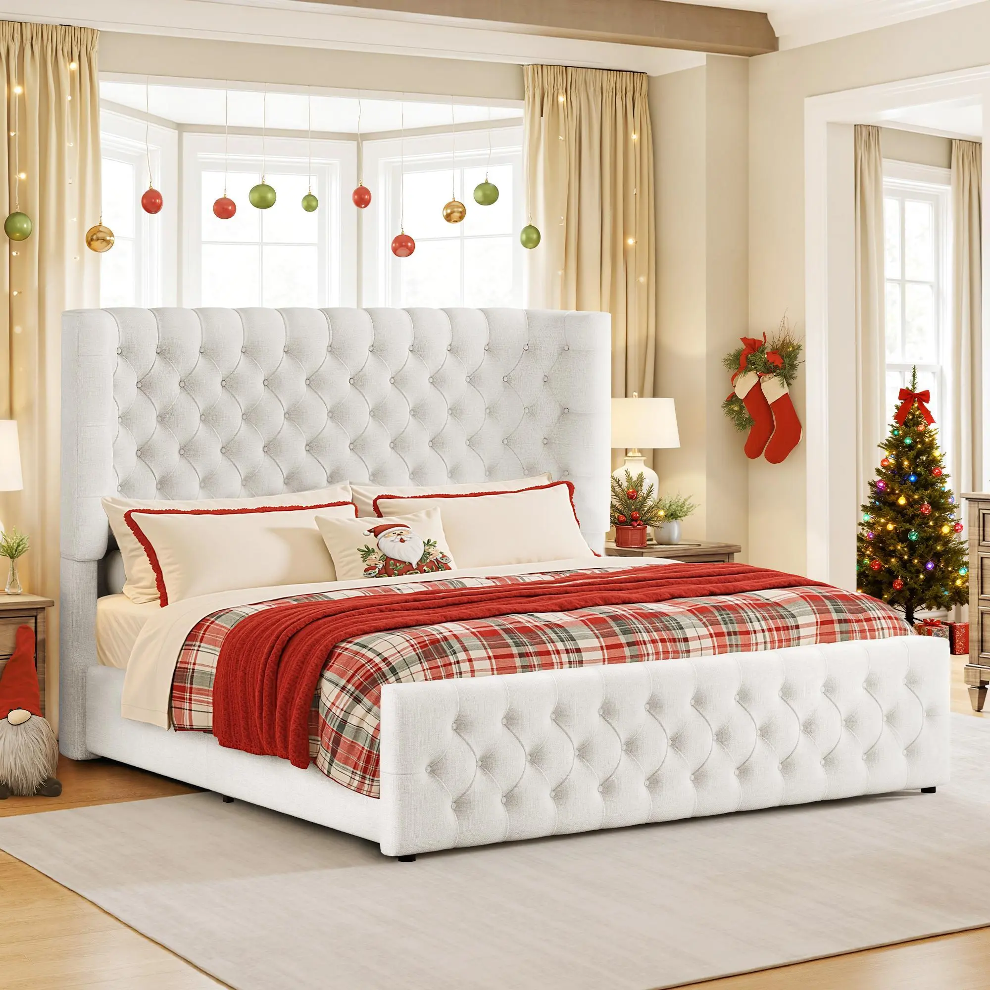 [SummerSale]VanAcc Bed Frame with 49” Upholstered Wingback Headboard, Platform Bed with Steel Frame and Slip-Resistant Edges, No Box Spring Needed/Best Gift Ideas/Christmas Gifts