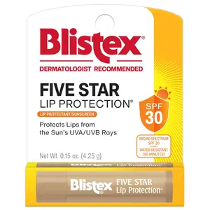 Blistex Five Star Lip Protection Balm, 0.15 Ounce – Wind & Water-Resistant Lip Care, Broad Spectrum SPF 30 Sun Protection, Soothes Cold Chapped Lips, Hydrating Lip Treatment, Holds in Moisture