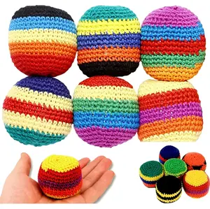 Rainbow Hand Crochet Hacky Sack Footbag, Soft Knit Kick Ball for Outdoor Indoor Game, Portable Stress Ball Toy for Kids Adults Group Activity
