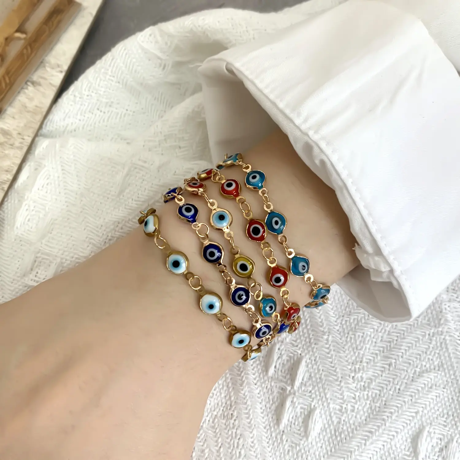 5-Pack Lucky Turkey Evil Eye Lucky Charms Bracelets - Unisex Adjustable Metal Chain Bangles, Colorful Red Blue Eye Good Luck Wealth Bag Charms for Women & Men, Lucky Charms Bracelet