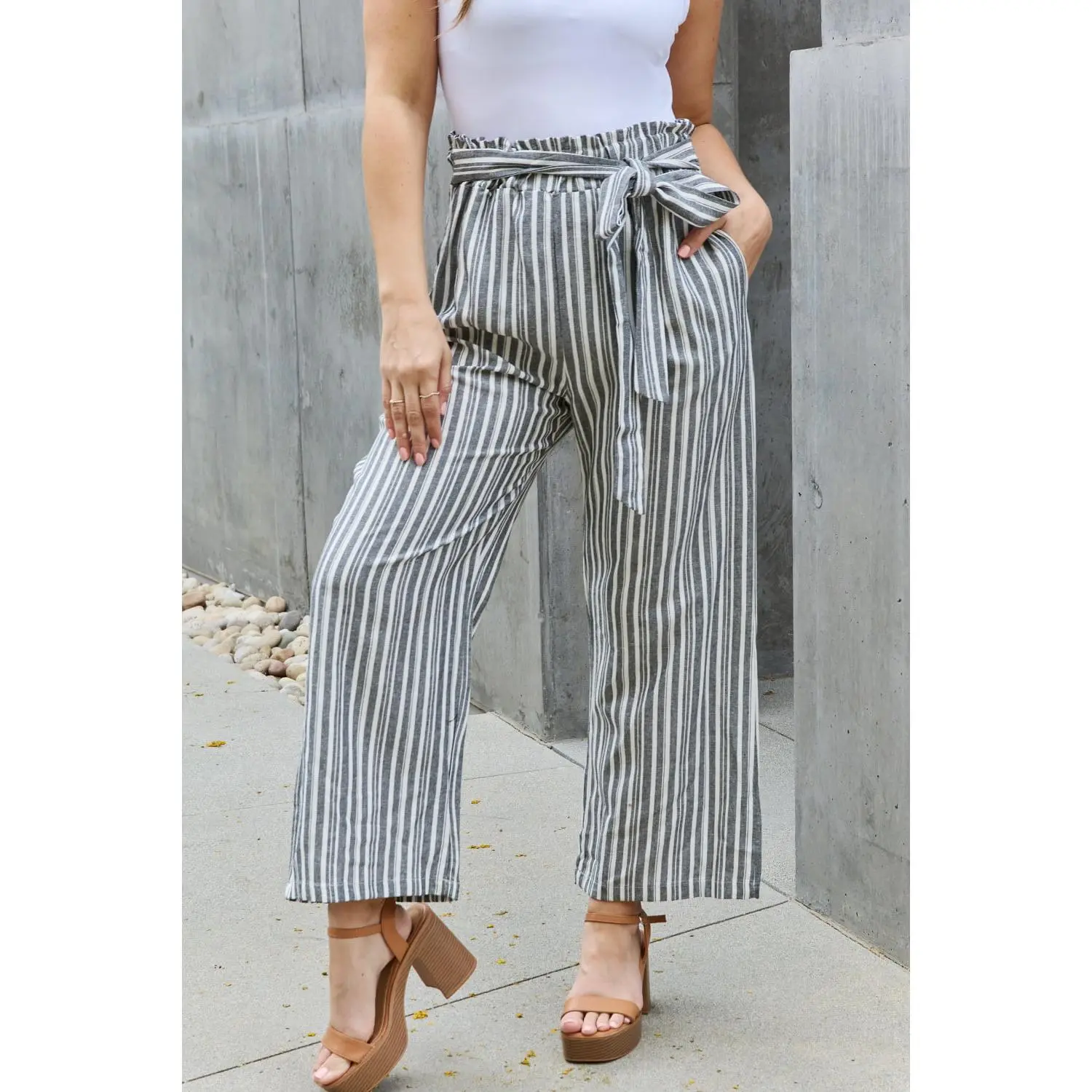 Find Your Path Paperbag Waist Striped Culotte Pants