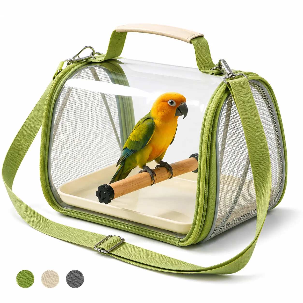Portable Bird Carrier Bag with Perch, Breathable Mesh Travel Backpack for Parrots, Clear View Small Bird Travel Cage with Shoulder Strap