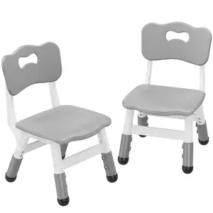 【GARVEE】Adjustable Height Plastic Chairs for Toddlers Age 2-8, Suitable for Home, Family, Classroom, Nursery Indoor Use, Available in Grey, Grayish Blue, Natural, and Pink (2 Pack)