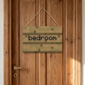 MC Bedroom Sign Hanging Door Plaque 8-Bit Pixel MC Gamer Room Decor Aesthetic Video Game Wall Art Voxel Wooden Texture Canvas Kids Teen Boy Room Makeover Geeky Gift Gaming Cave Setup Accessories print