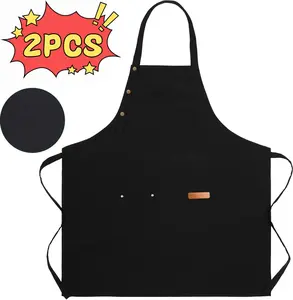 Upgrade Your Kitchen with a 2-Pack of Black Aprons. Features adjustable neck ties, a handy pocket, and a comfortable fit for cooking, baking, or grilling.