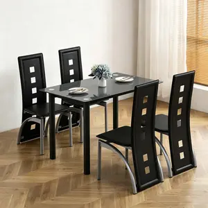 [Bellemave] （2 packages）5-Piece Dining Table Set for 4, 110cm Tempered Glass Table, 4 PU Leather Chairs, Black & White, Modern Home Dining Room Furniture, Replacement Code 82947862