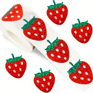 Laser Strawberry Shape Sticker Roll, Decorative Gift Box Label, Stationery Scrapbook Stickers, Office Supplies, Decoration Sticker