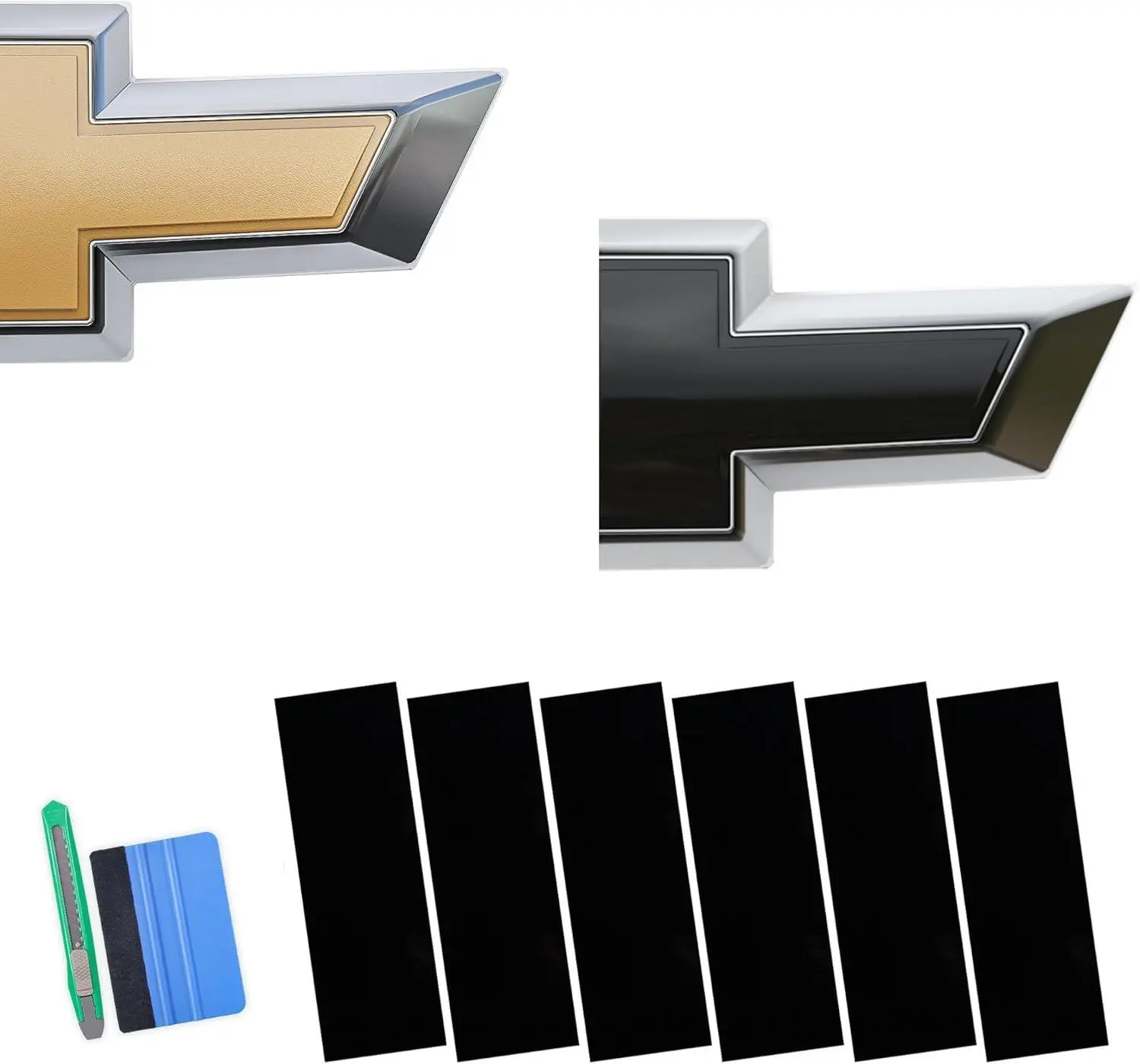 12x4 in High-Quality Weather-Resistant PVC Universal Chevy Bowtie Emblem Overlay Stickers - 6 Cut-And-Paste Decal Sheets, High-Gloss Black Automotive Car Sticker, DIY Vinyl Wrap Kit for Repair & Decor