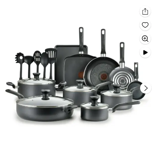 T-fal Easy Care, 20 Piece Non-Stick Pots and Pans Cookware Set, Grey