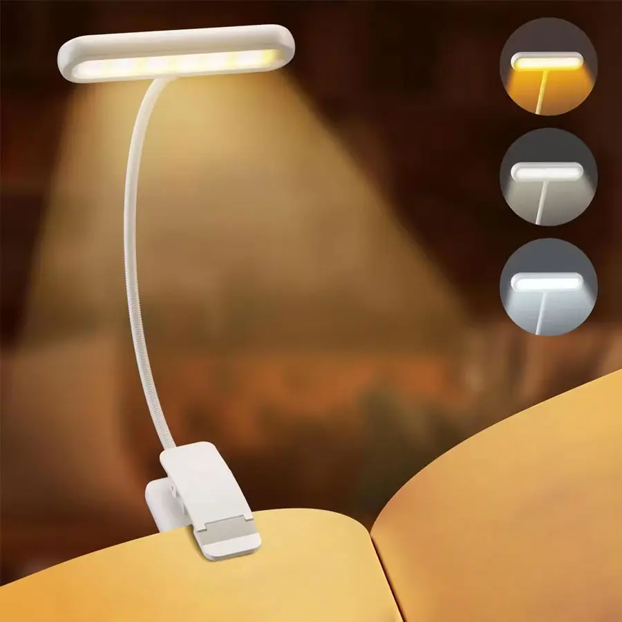 LED Book Light Clip-On Lamp, USB Rechargeable LED, USB Rechargeable Dimmable, USB Powered Light, USB Rechargeable Lighting, Adjustable Brightness, Eye-Care Function, 360 Degree Rotating Head, Lightweight, Perfect for Home & Travel Use