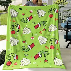 Christmas Grinch Blanket Soft Flannel Throw, Perfect Holiday Gift, Multi-Size Comfortable Bedding, Ideal for Home Use & Festive Decor