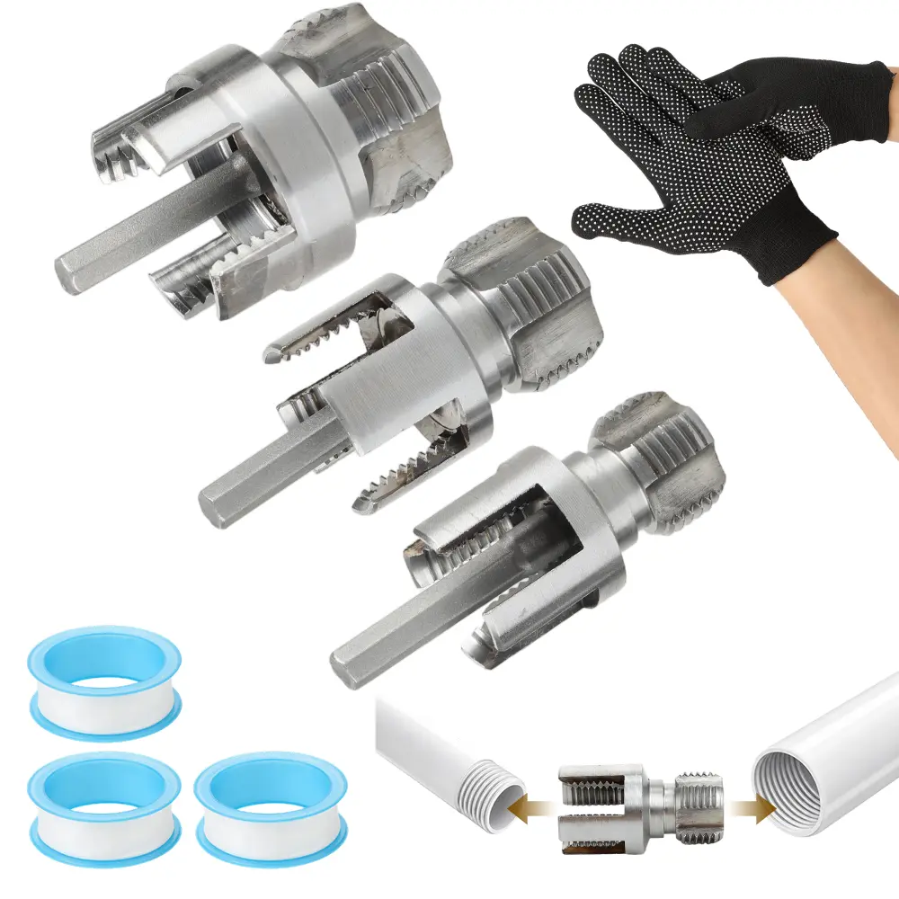 1Set New Pipe Tapping and Threading Tool, Premium Carbon Steel Dual-Function Internal & External Pipe Threader for 1/2", 3/4", 1" Sizes PVC Pipes Suit for All Electric Drills (1/2"+3/4"+1")