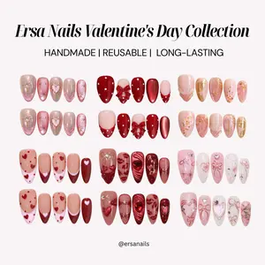 ErsaNails VALENTINE'S DAY Collection - Handmade PressOn Nails 10PCS | Acrylic, Reusable, Salon-Quality, Long-Lasting, Glossy Design