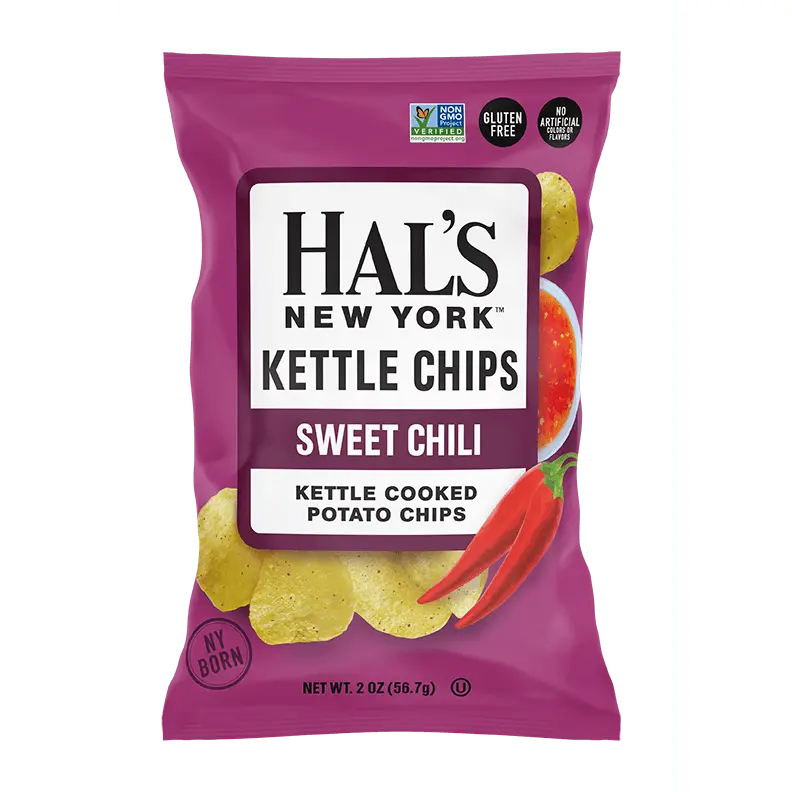 Hal's New York Kettle Cooked Gluten Free Potato Chips, Sweet Chili, 2 oz (Pack of 24)