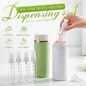 4 in 1 Travel Dispenser Bottle,Leak Proof Refillable Bottles Store Shampoo, Lotion and More,Transparent with Scale, Easy Squeeze Use, Lightweight & Portable Perfect for Travel,Gym,Camping