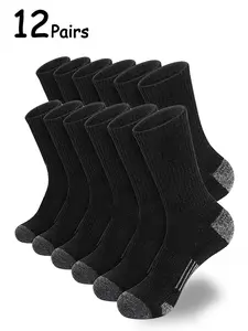 Men's 12 Pairs Colorblock Crew Socks, Casual Moisture Wicking Mid-calf Tube Socks, Soft Comfy Breathable Hosiery for All Seasons Daily Wear