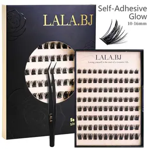【Glow】LALA DIY Eyelashes Self Adhesive Lash Clusters Pre glued Eyelash Clusters No Glue Needed Lashes Wispy D-curly Cluster Eyelash extensions 10-16mm Individual Lashes Curler Convenient Use