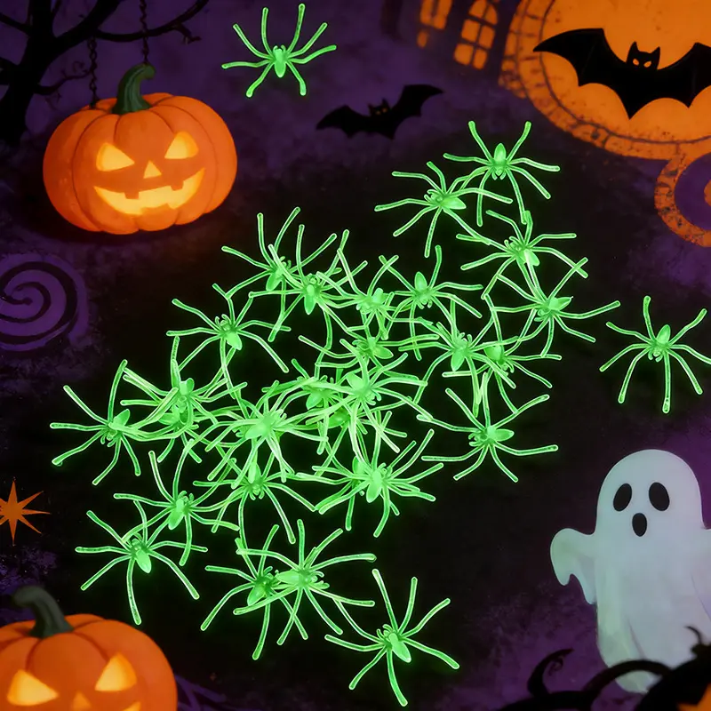 50 pcs Plastic Luminous Simulated Mini Spiders - Halloween Trick Toy, Festive Party Home Decorative Ornaments for Holiday Scene Layout